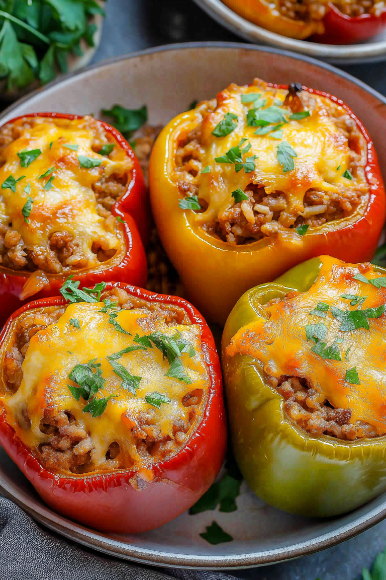 Easy Stuffed Bell Peppers with Ground Beef and Brown Rice