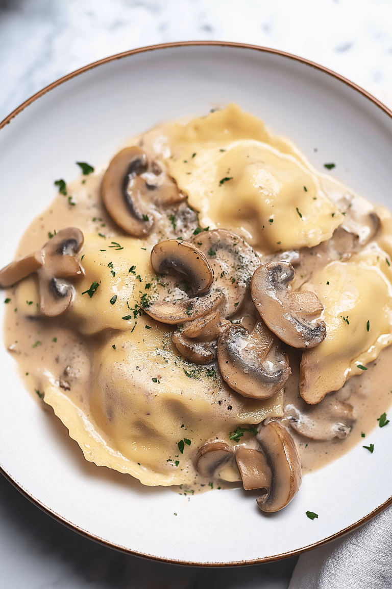 Ravioli with Mushroom Cream Sauce