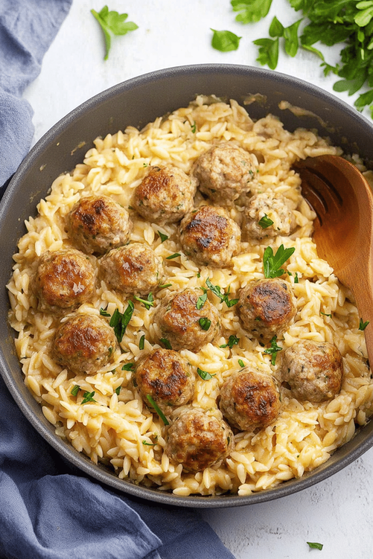 One Pan Chicken Meatballs with Orzo