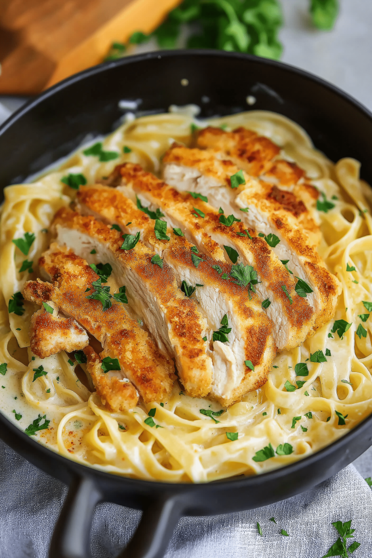 Crispy Chicken Fettuccine Alfredo