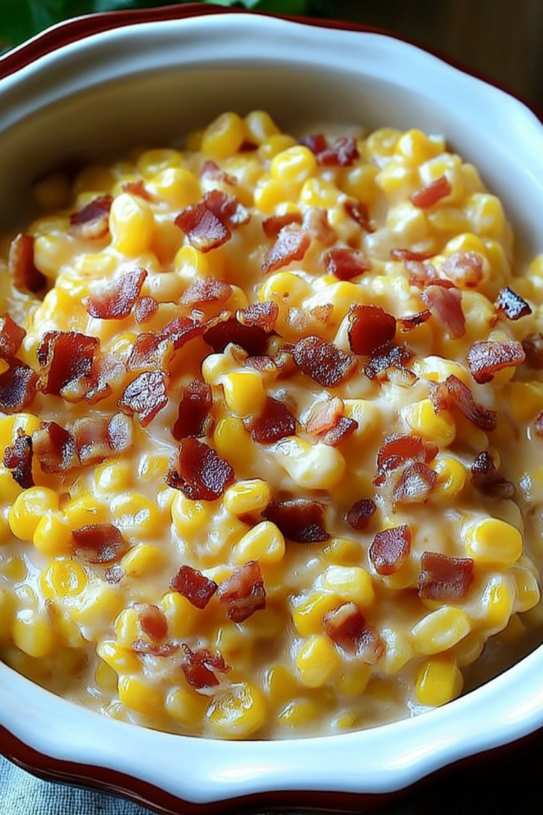 Creamy Slow Cooker Cheddar Corn with Bacon – A Comforting, Flavorful Side Dish
