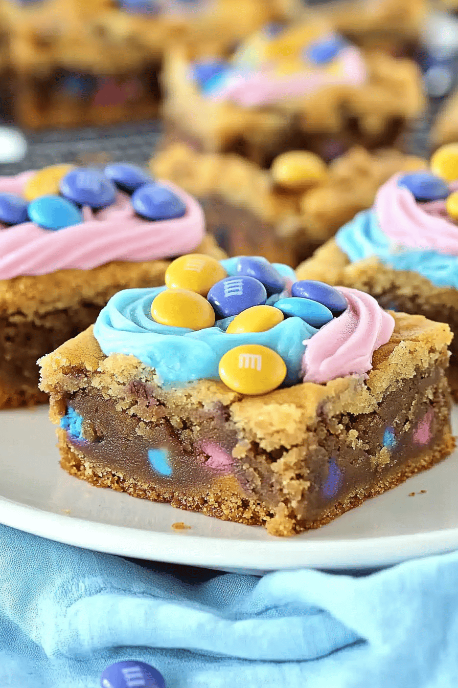 7-Layer Rainbow M&M Cookie Bars Final Dish Presentation
