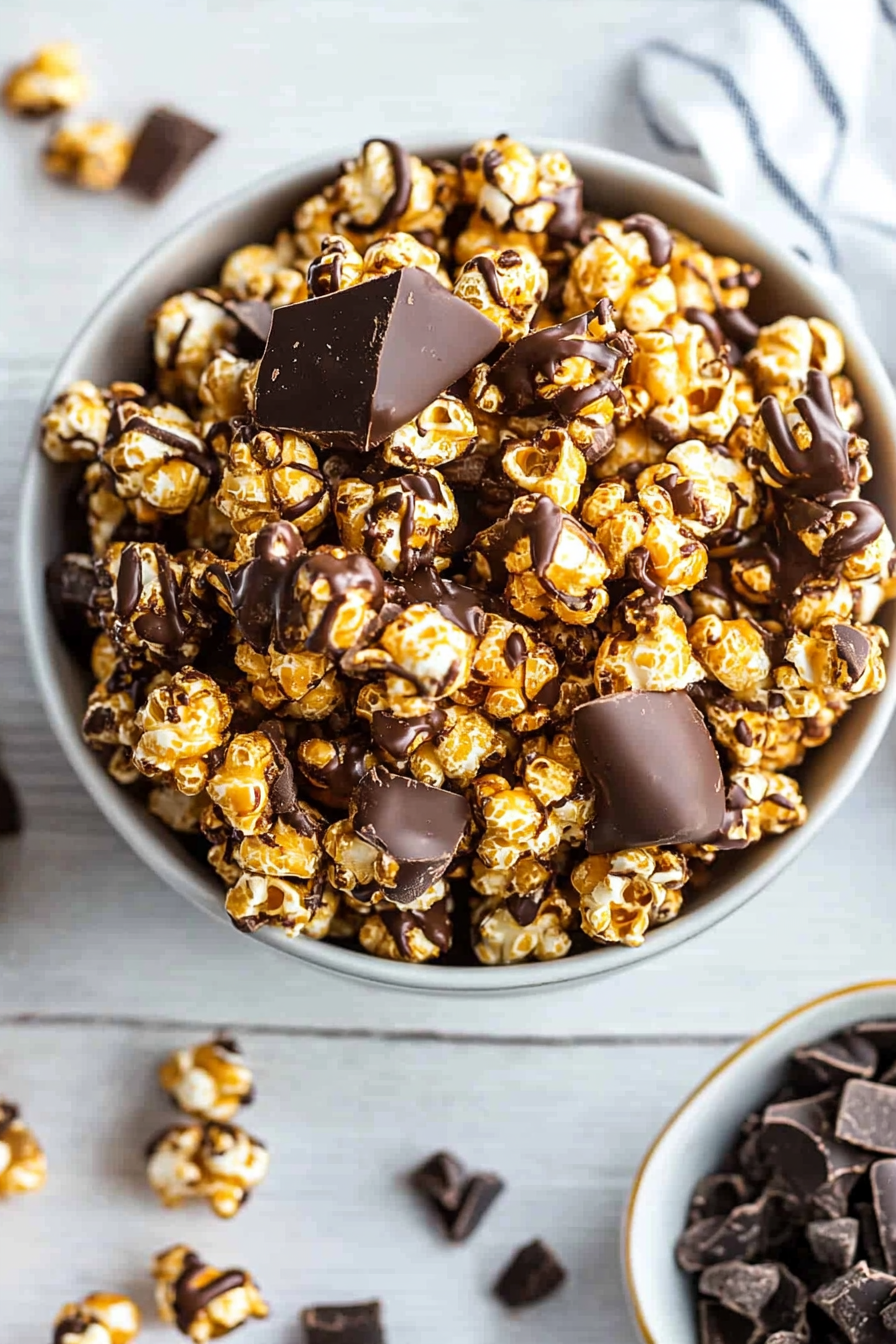Chocolate-Covered Caramel Corn Recipe Final Dish Presentation