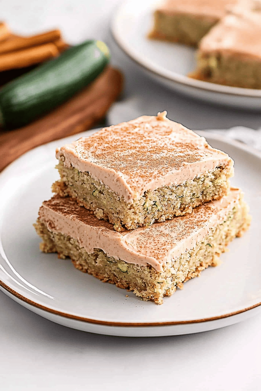 Cinnamon Frosted Zucchini Bars Final Dish Presentation