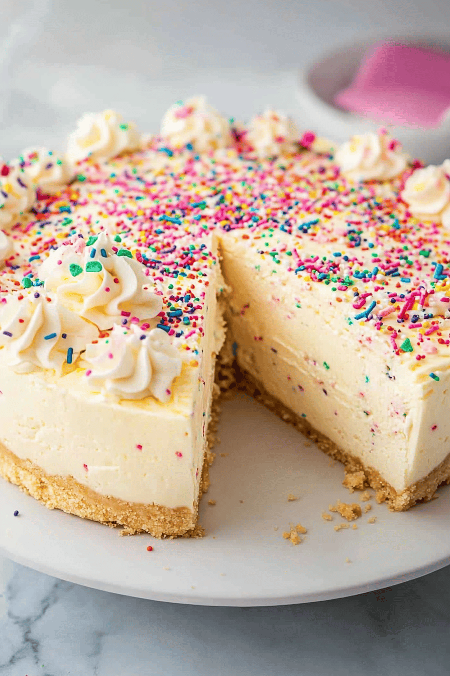 No-Bake Funfetti Cheesecake Final Dish Presentation