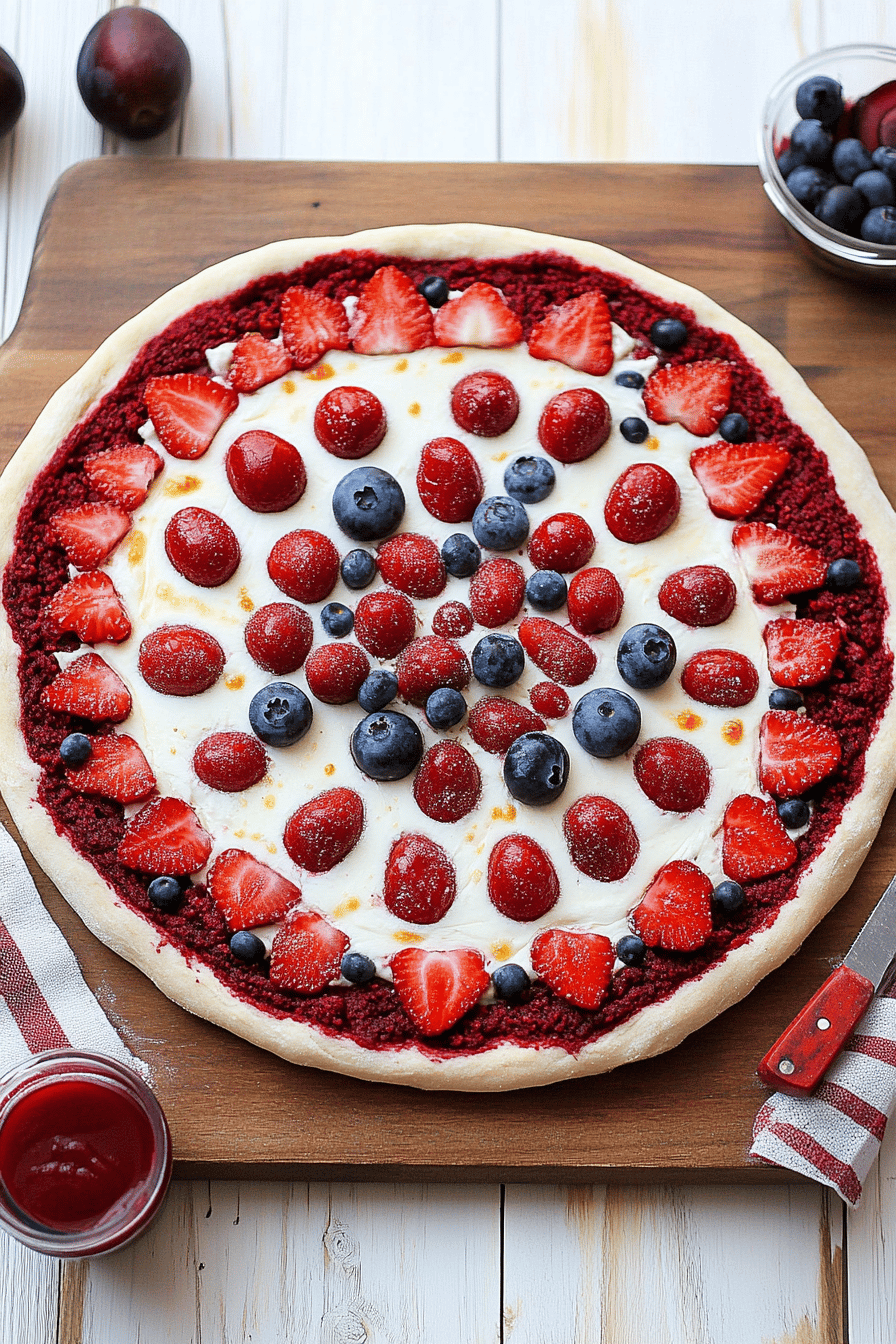 Red Velvet Fruit Pizza Final Dish Presentation