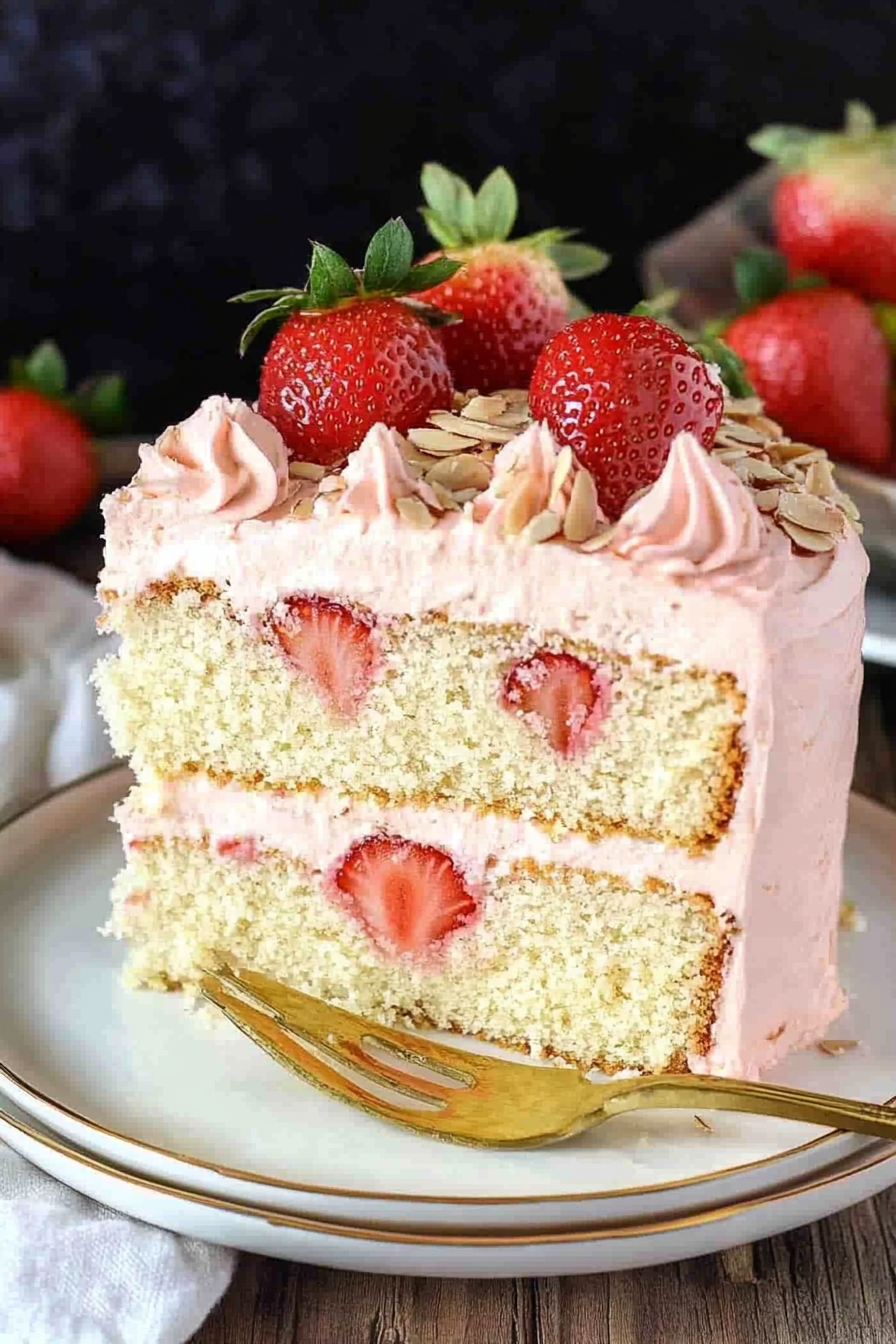 Strawberry Almond Cake Recipe Final Dish Presentation
