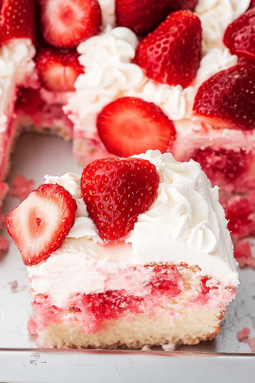 Strawberry Jell-O Poke Cake Final Dish Presentation