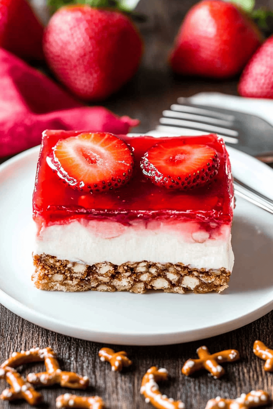 Strawberry Pretzel Bars Final Dish Presentation