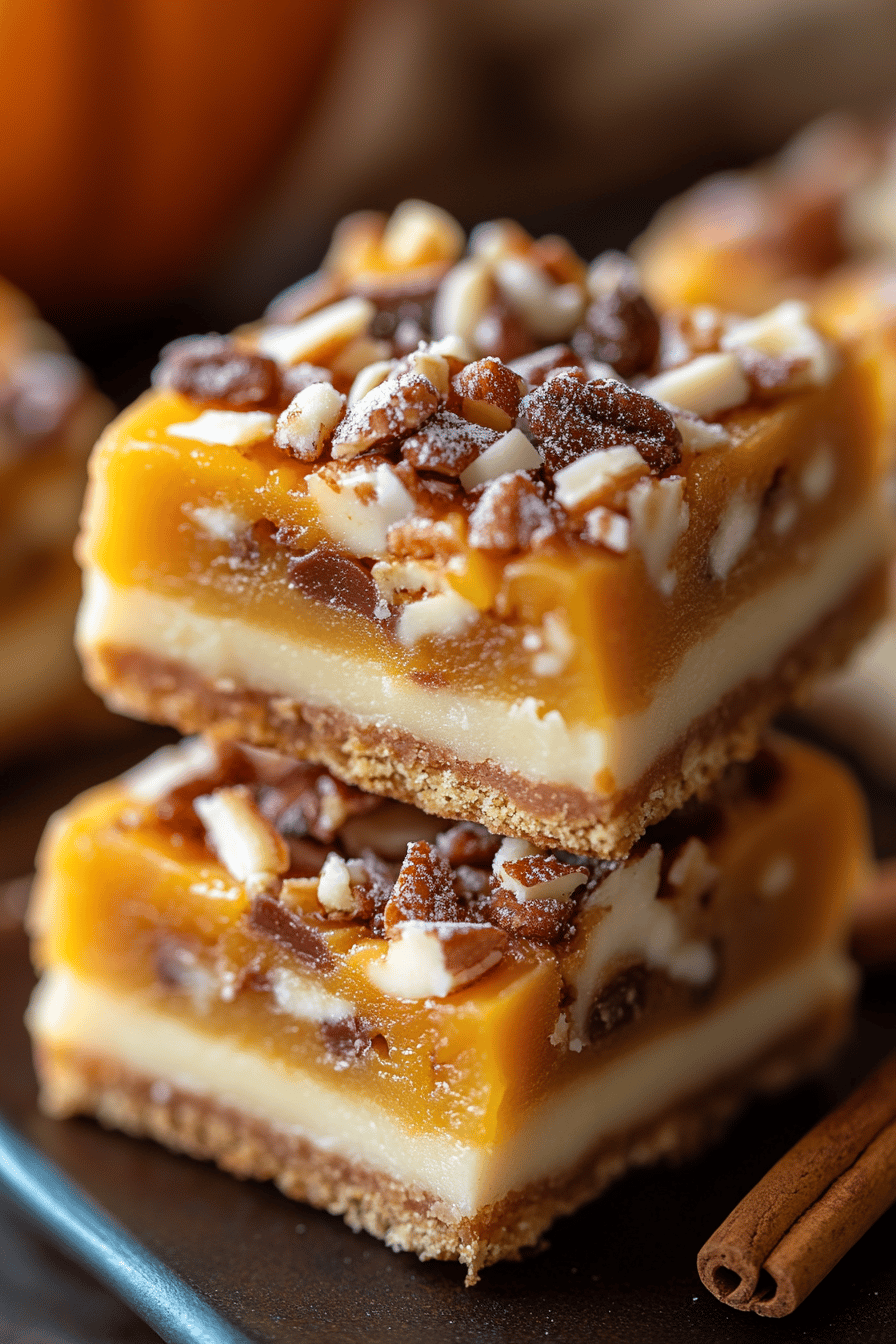 7-Layer Pumpkin Magic Bars final dish beautifully presented and ready to serve