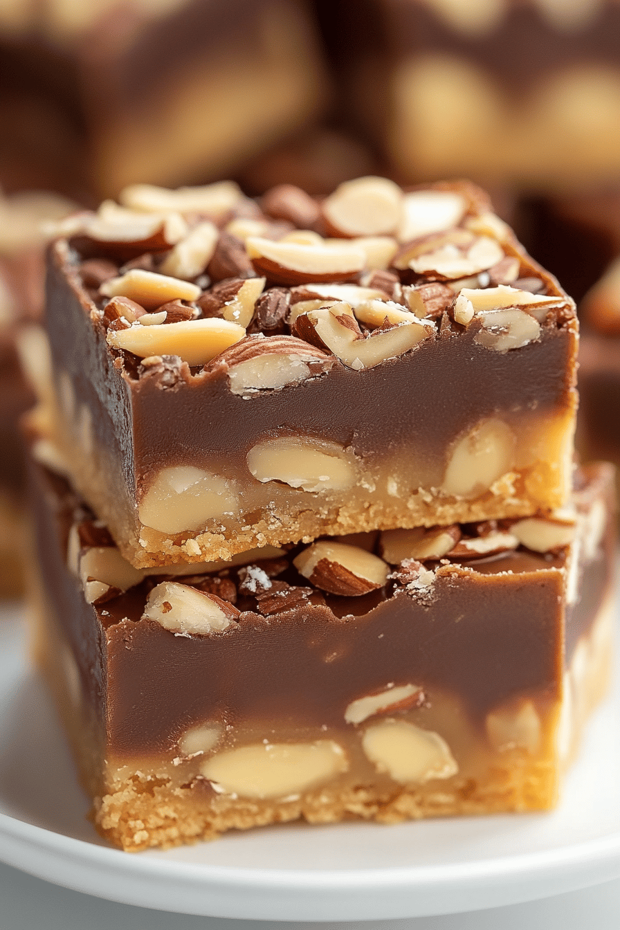 Almond Toffee Bars final dish beautifully presented and ready to serve