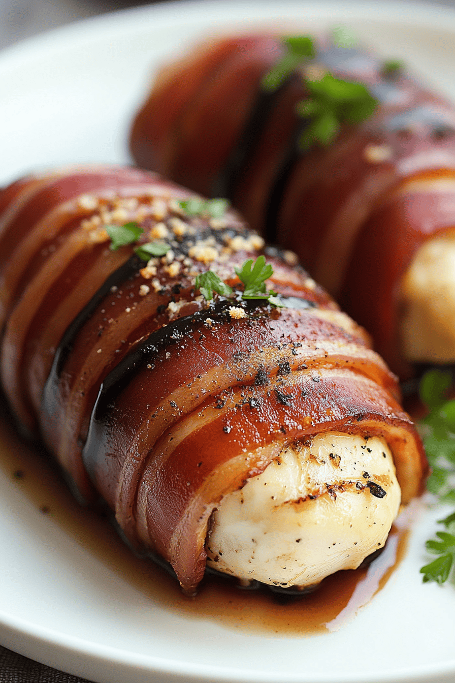 Bacon-Wrapped Chicken Breasts final dish beautifully presented and ready to serve