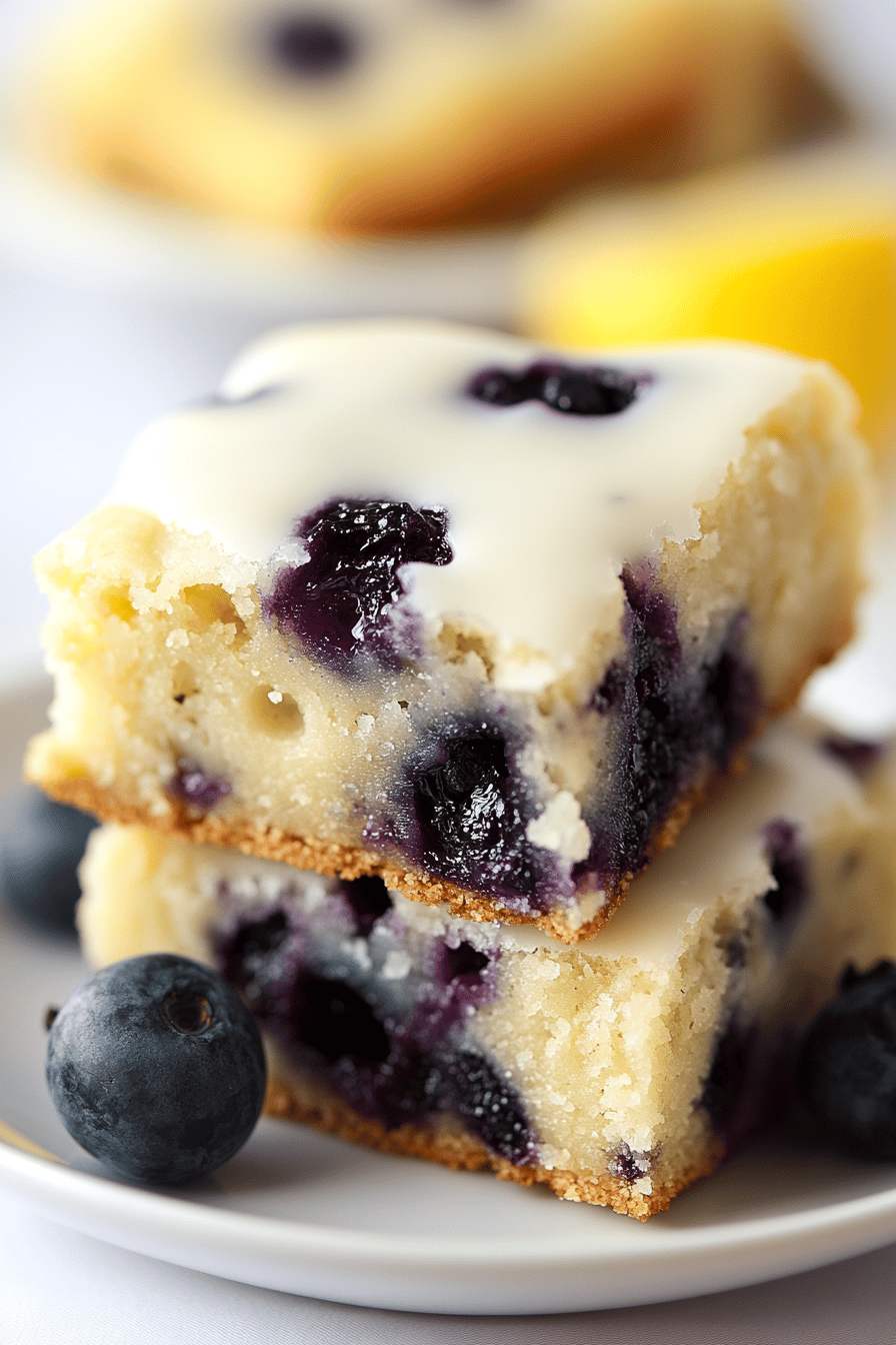 Blueberry Blondies final dish beautifully presented and ready to serve