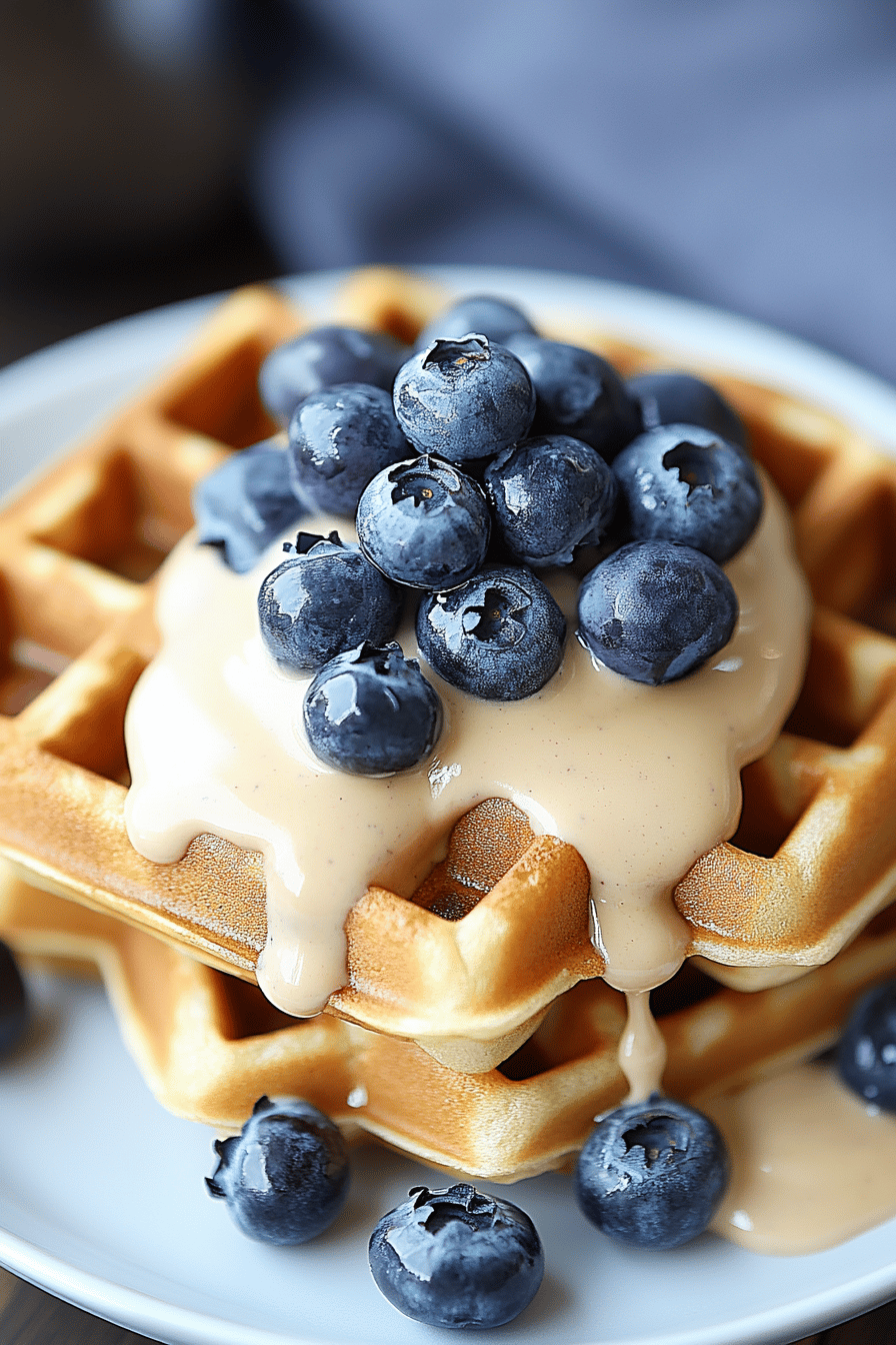 Blueberry Waffles Recipe ingredients organized and measured on kitchen counter