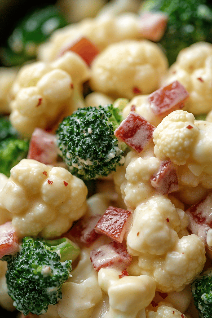 Broccoli Cauliflower Salad Recipe final dish beautifully presented and ready to serve
