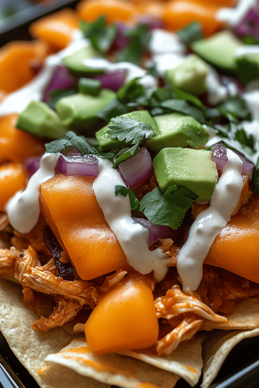 Buffalo Chicken Nachos final dish beautifully presented and ready to serve