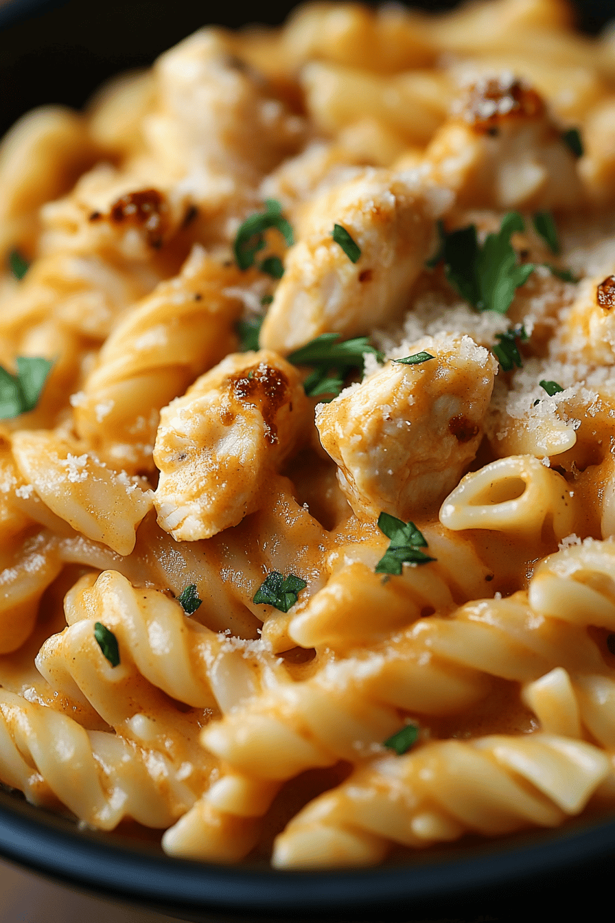 Buffalo Chicken Pasta ingredients organized and measured on kitchen counter