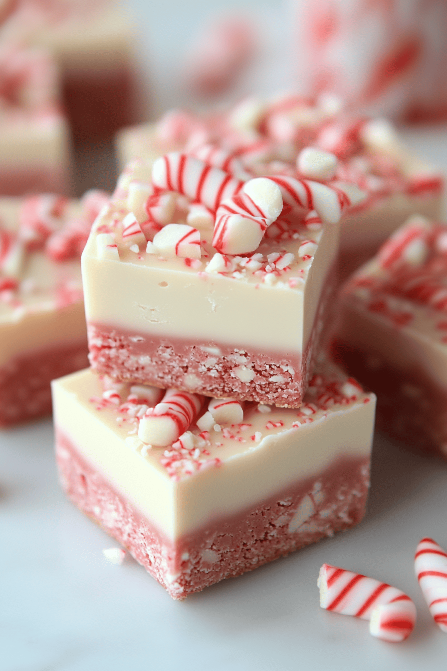 Candy Cane Fudge final dish beautifully presented and ready to serve