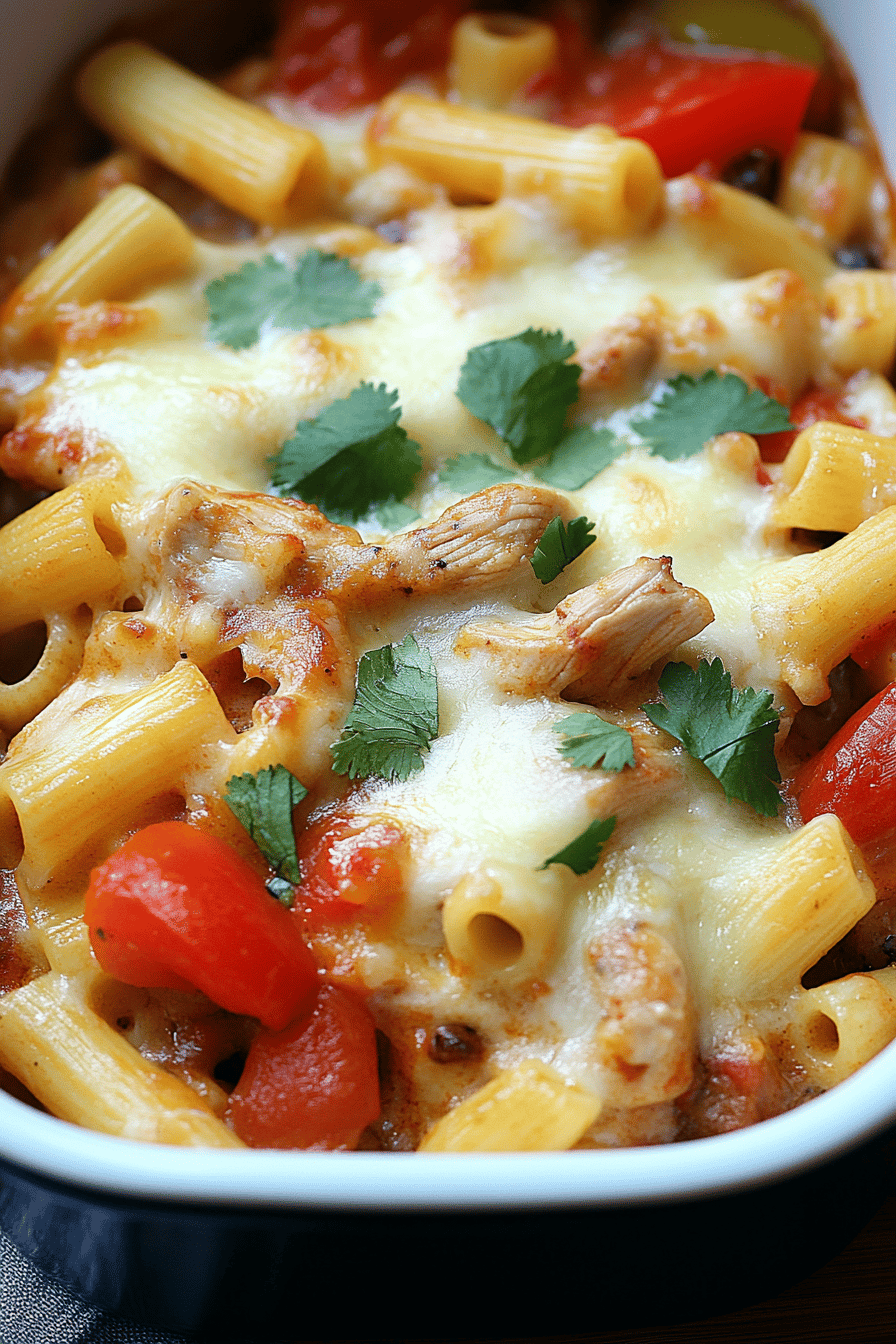 Chicken Fajita Noodle Casserole final dish beautifully presented and ready to serve