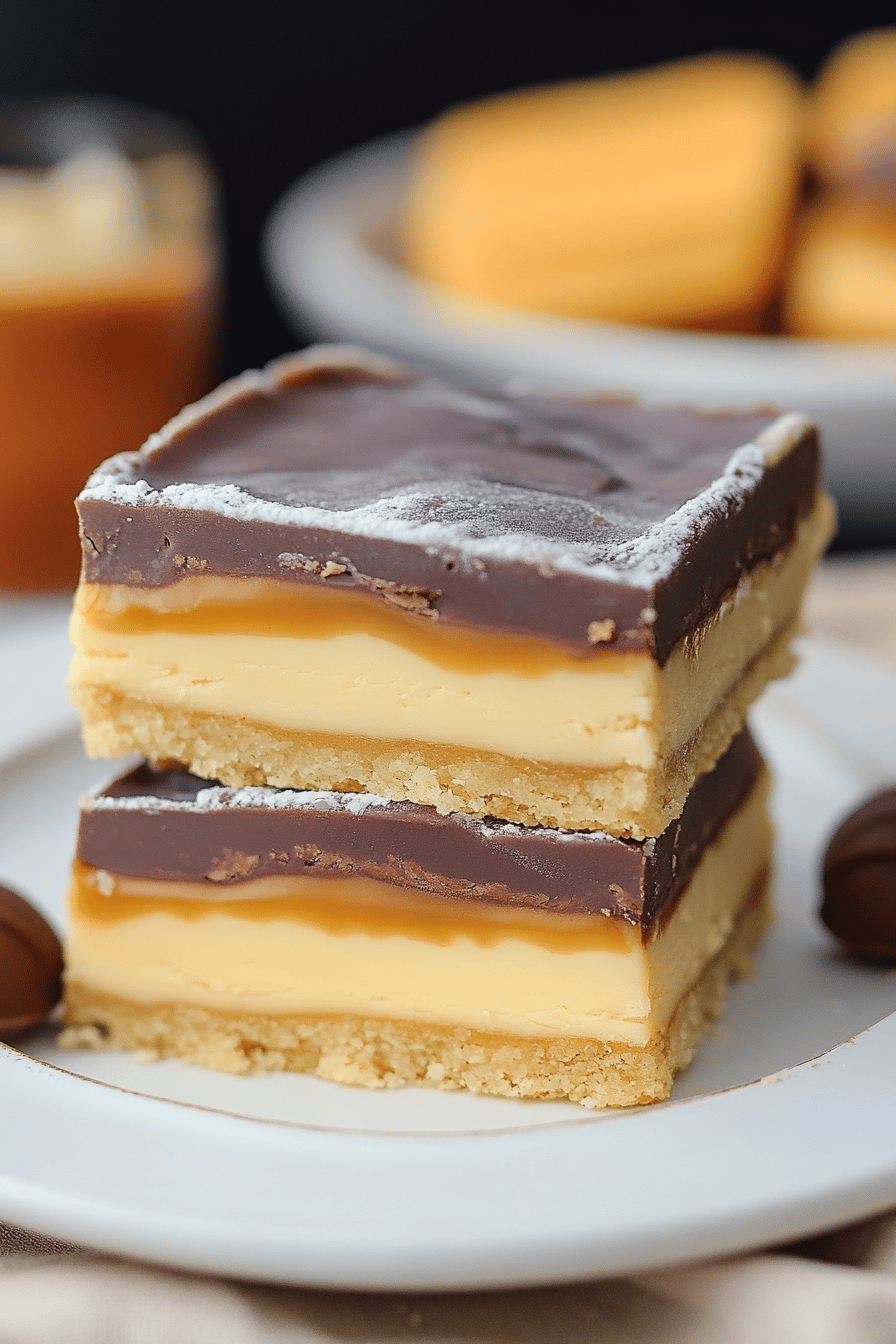 Chocolate Caramel Shortbread Bars final dish beautifully presented and ready to serve