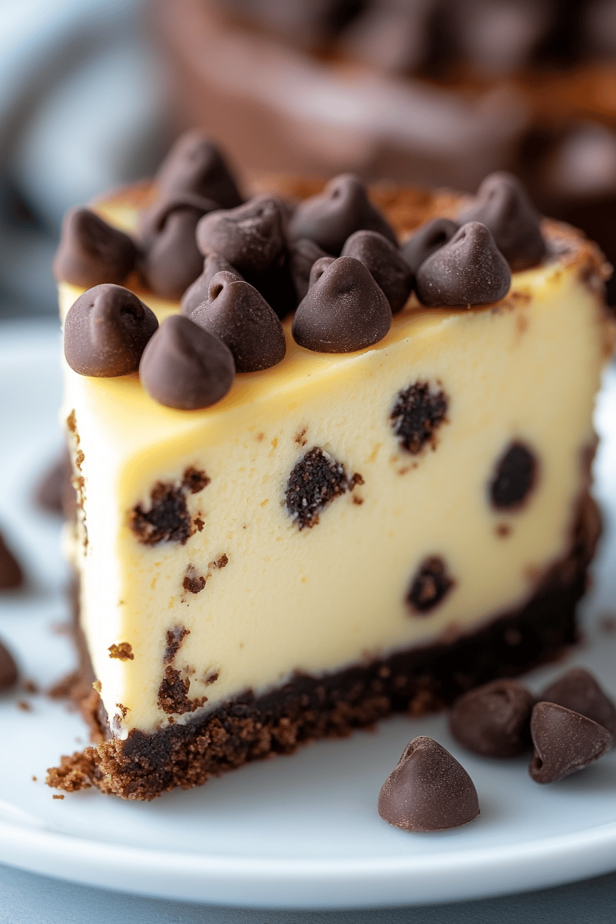 Chocolate Chip Cheesecake Recipe final dish beautifully presented and ready to serve