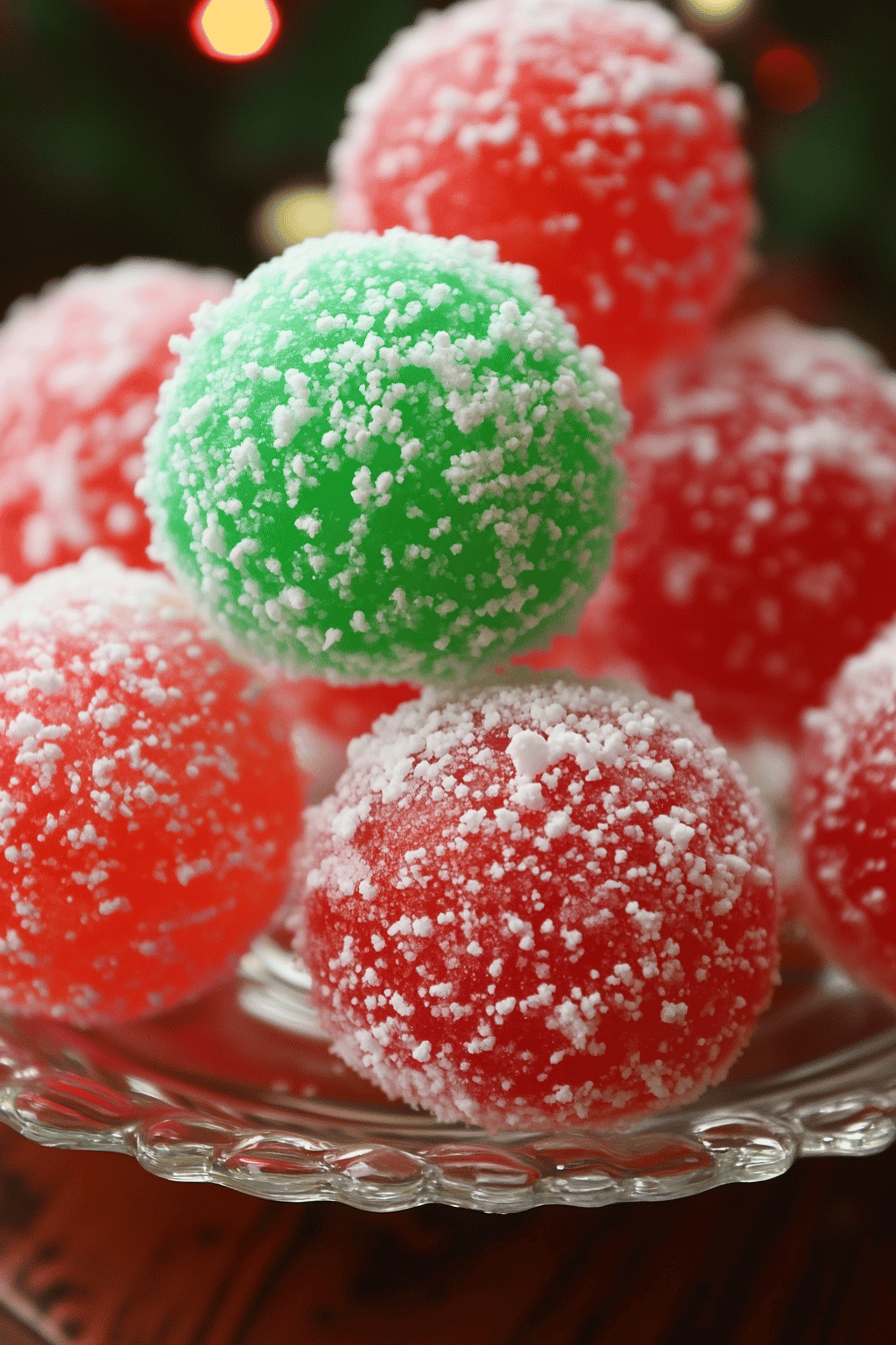 Christmas Jello Balls final dish beautifully presented and ready to serve