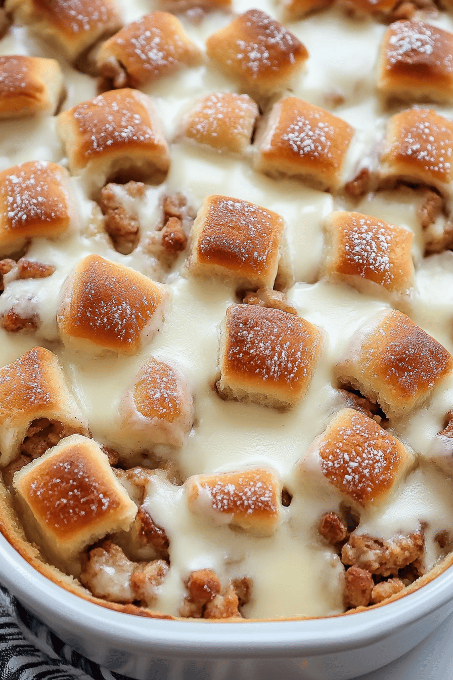Cinnamon Roll Casserole final dish beautifully presented and ready to serve
