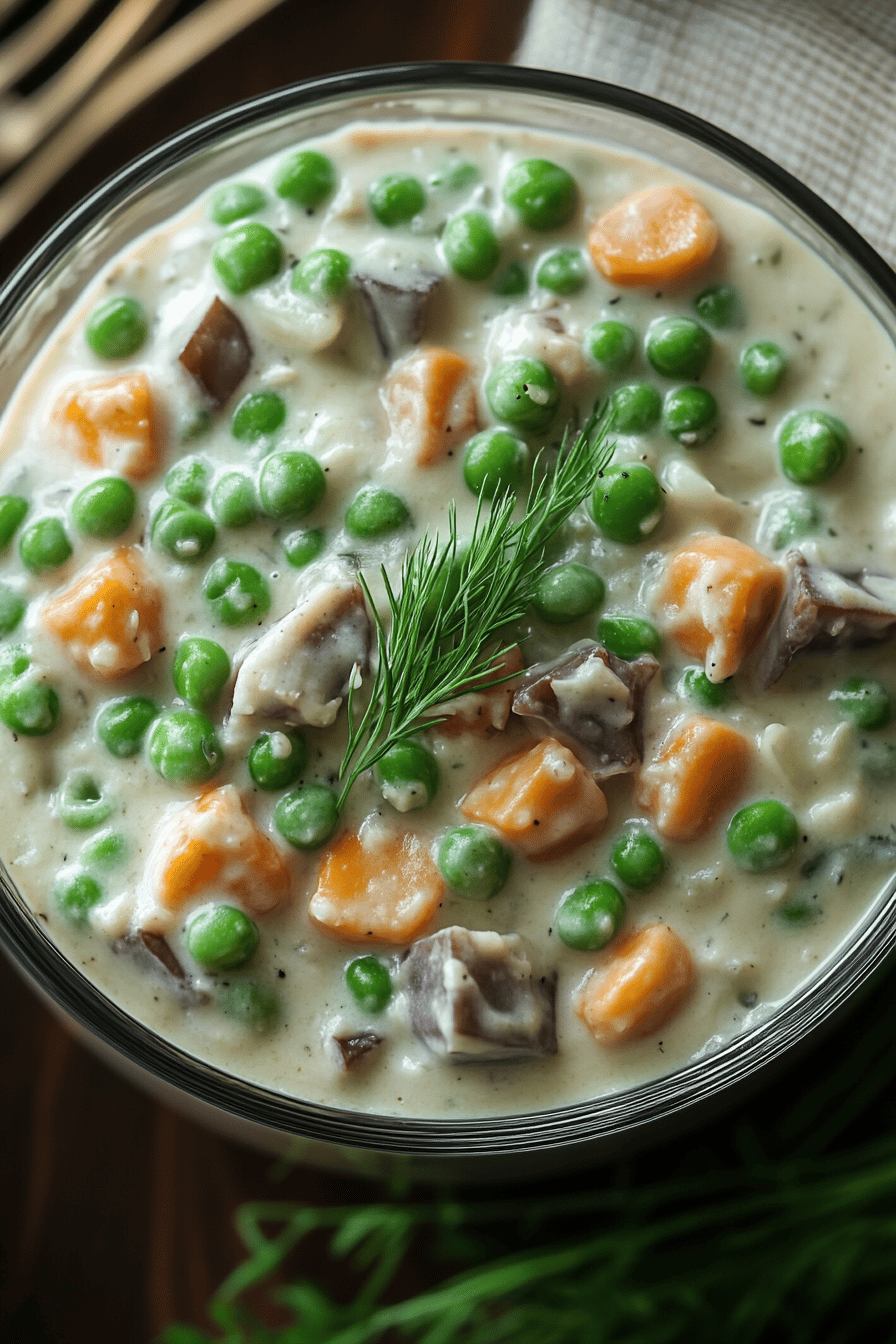 Creamy Pea Salad final dish beautifully presented and ready to serve