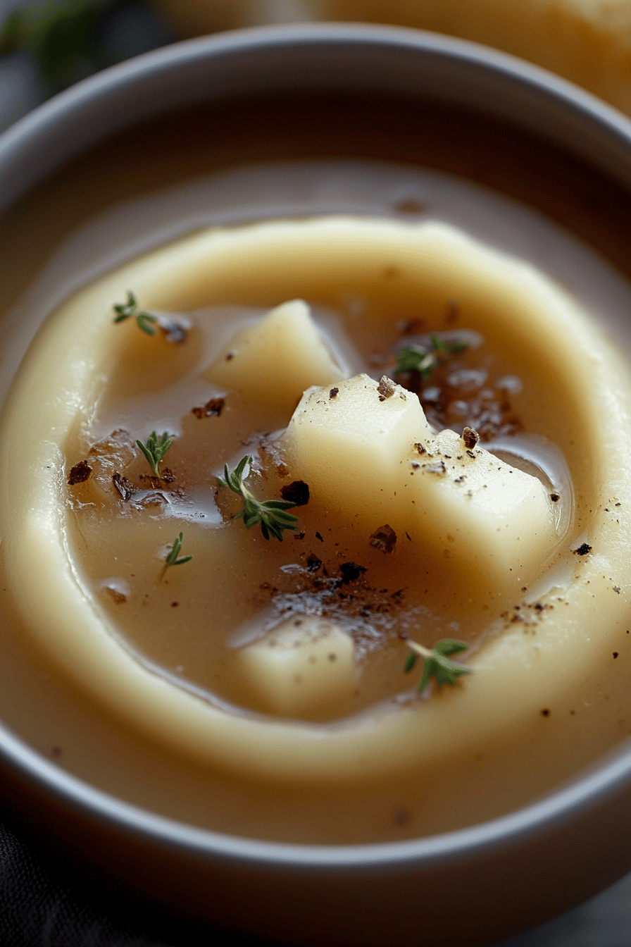 Easy Onion Gravy final dish beautifully presented and ready to serve
