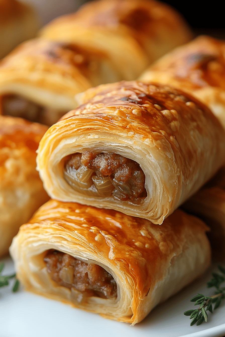 French Onion Sausage Rolls final dish beautifully presented and ready to serve