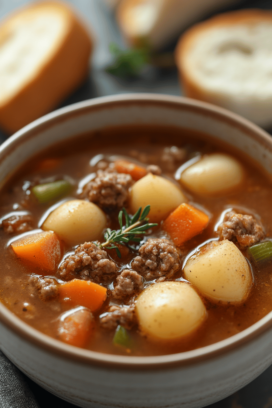 Hamburger Soup Recipe final dish beautifully presented and ready to serve