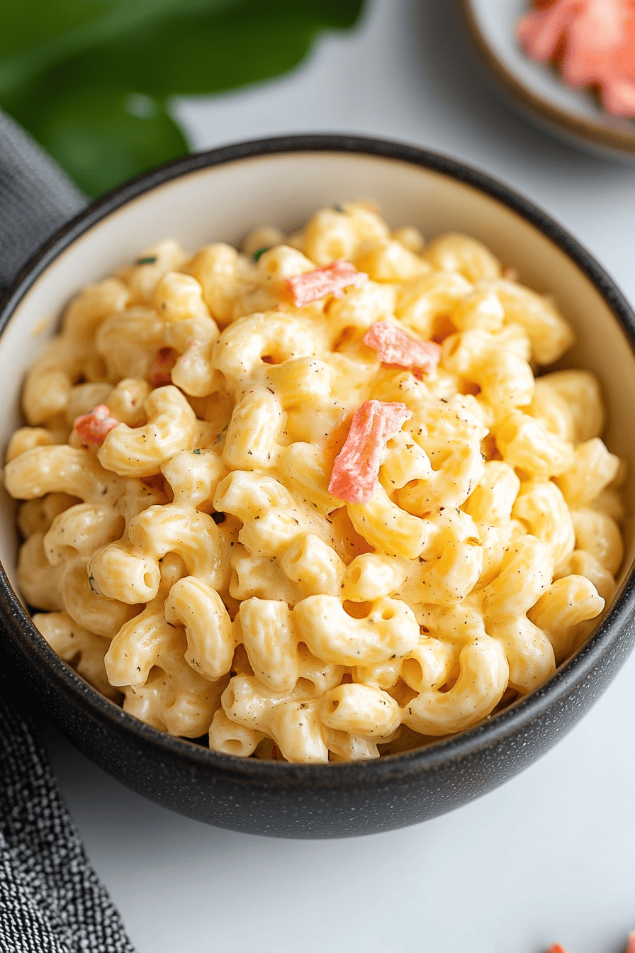 Hawaiian Macaroni Salad final dish beautifully presented and ready to serve