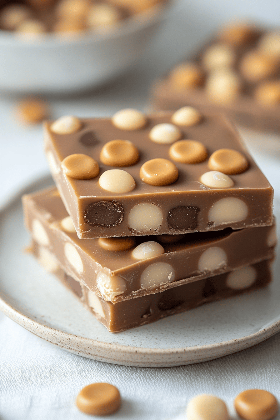 Homemade Payday Candy Bars slice on plate showing perfect texture and swirl pattern