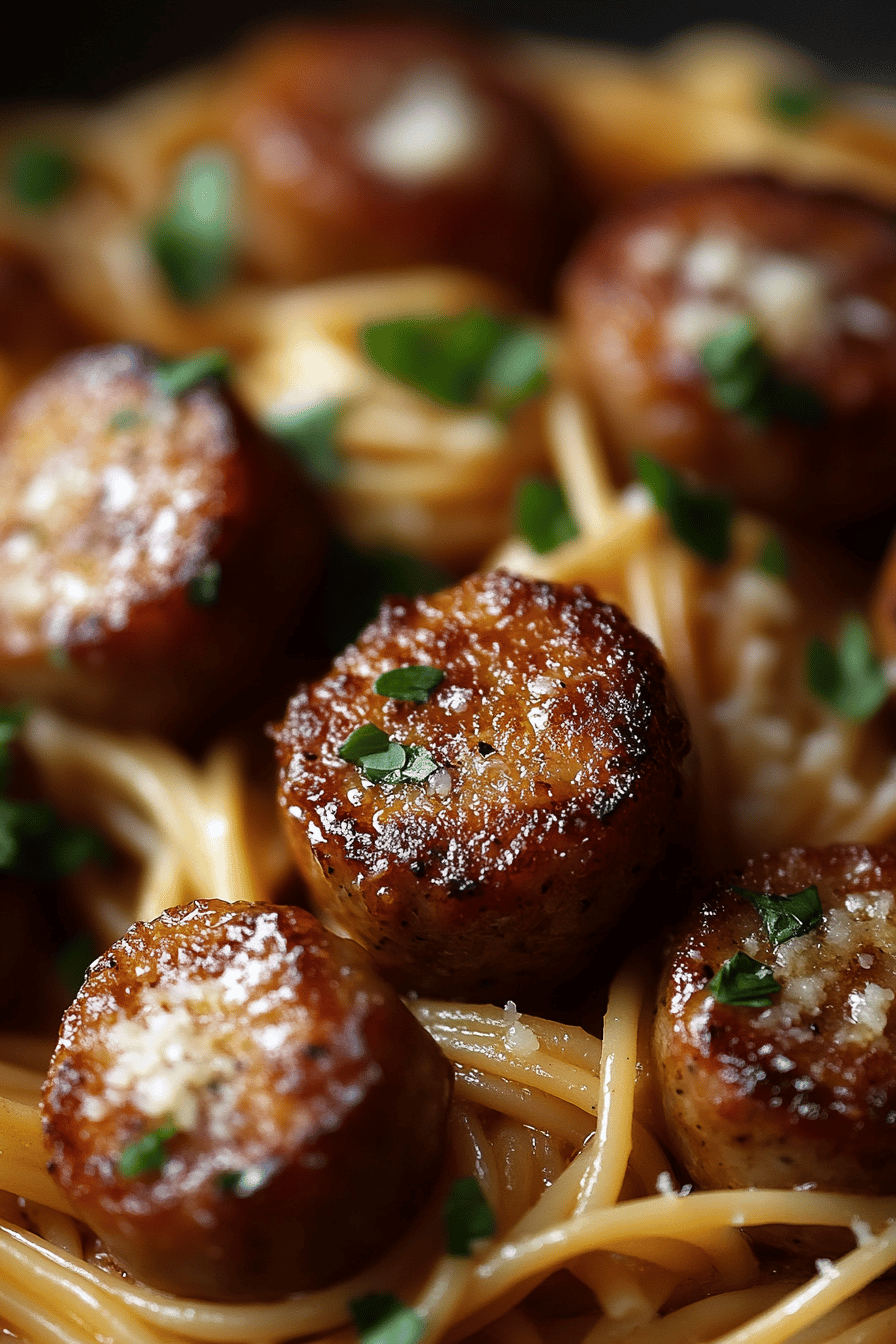 Honey Garlic Sausage Pasta final dish beautifully presented and ready to serve