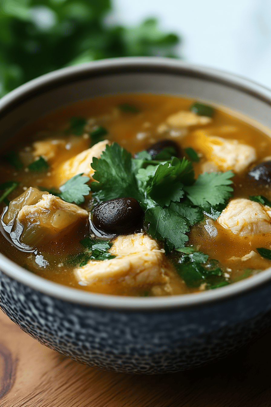 Hot and Sour Chicken Soup final dish beautifully presented and ready to serve