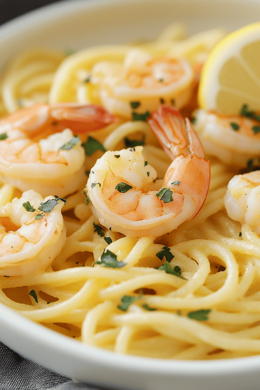 Lemon Shrimp Pasta final dish beautifully presented and ready to serve
