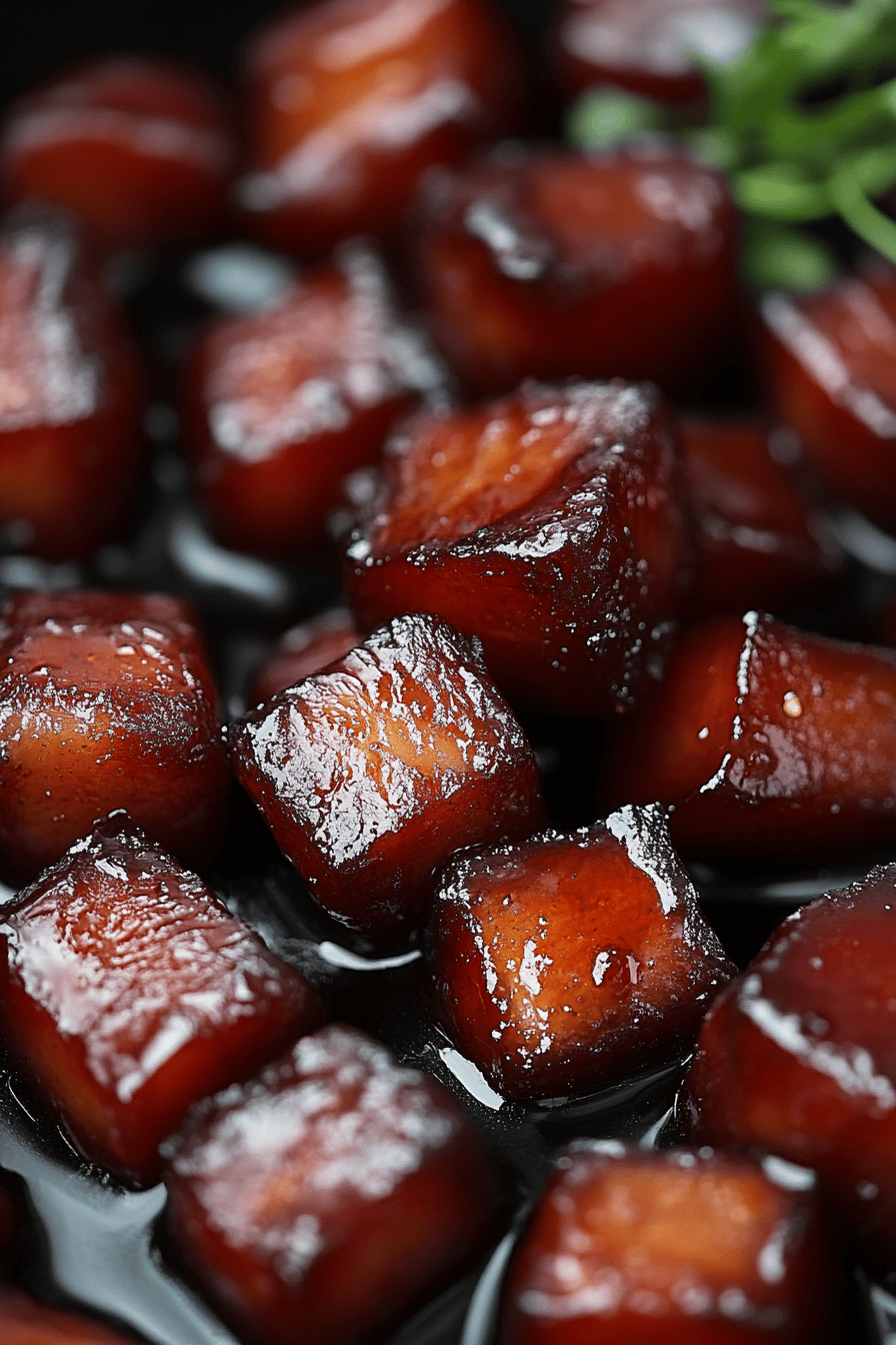 Maple Bourbon Pork Belly Burnt Ends final dish beautifully presented and ready to serve