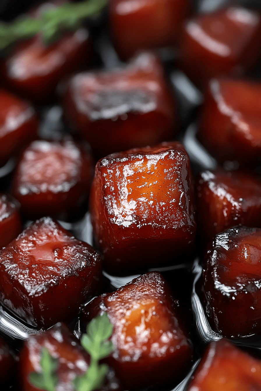 Maple Bourbon Pork Belly Burnt Ends ingredients organized and measured on kitchen counter