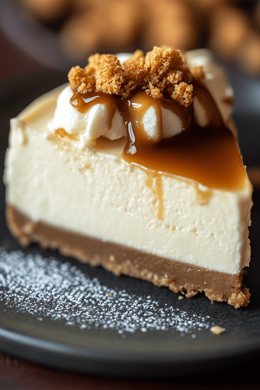 No-Bake Salted Caramel Cheesecake final dish beautifully presented and ready to serve