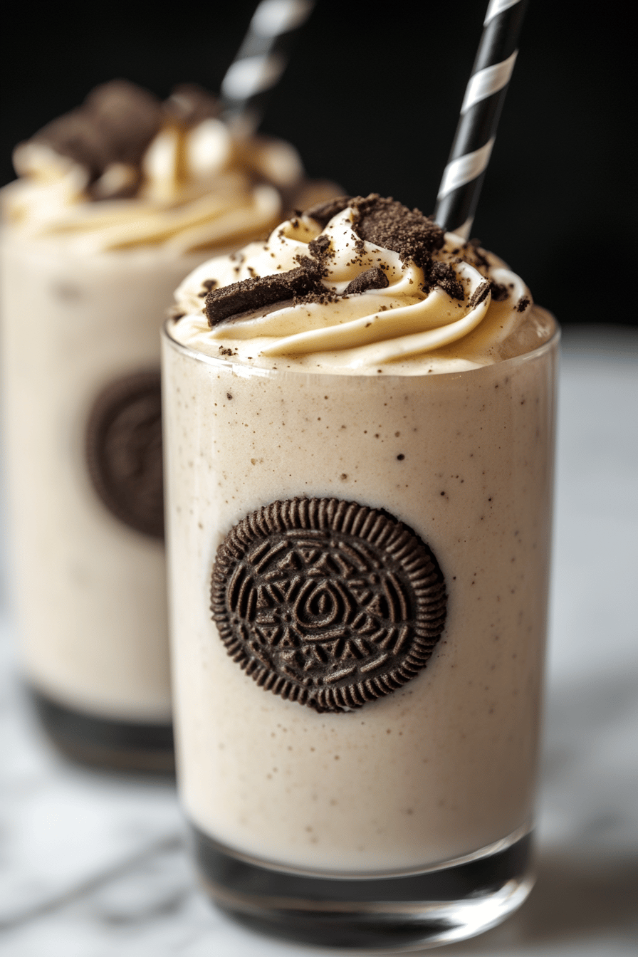 Oreo Milkshake Recipe ingredients organized and measured on kitchen counter