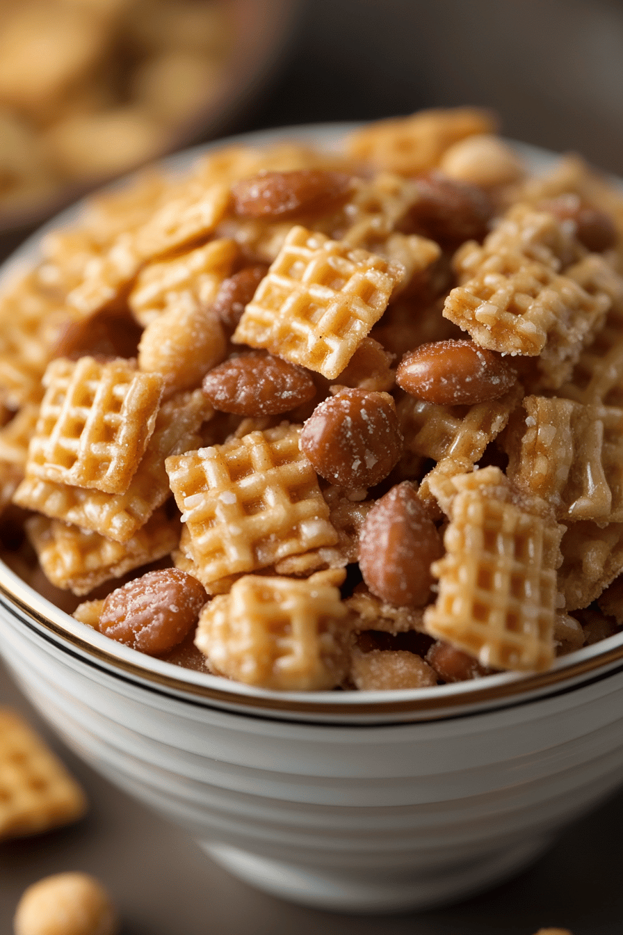 Praline Crunch Snack Mix final dish beautifully presented and ready to serve