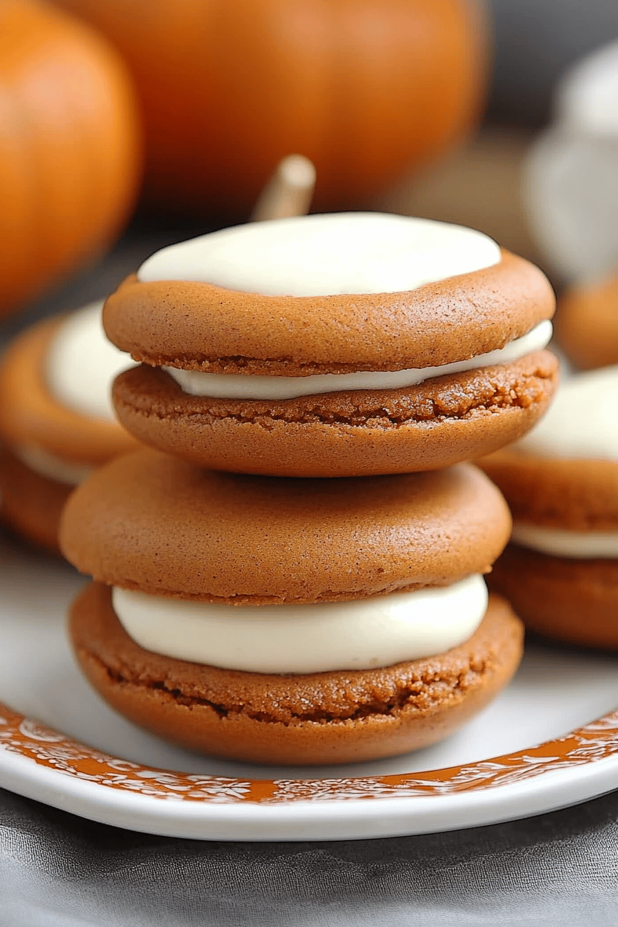 Pumpkin Whoopie Pies slice on plate showing perfect texture and swirl pattern