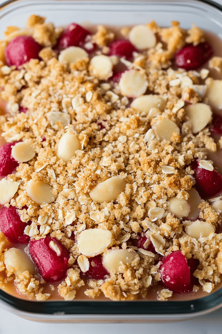 Rhubarb Crisp Recipe ingredients organized and measured on kitchen counter