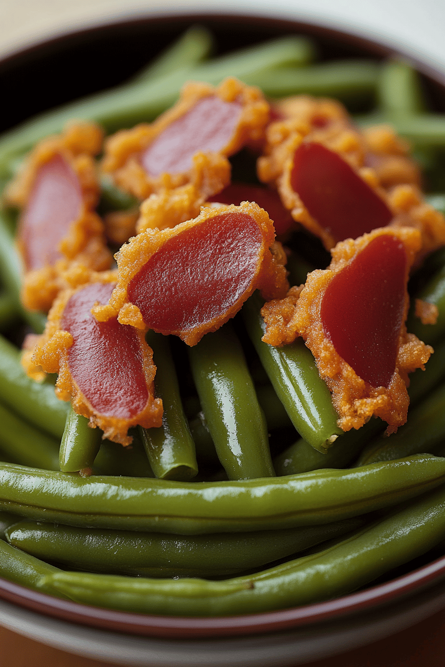 Smothered Green Beans Recipe final dish beautifully presented and ready to serve