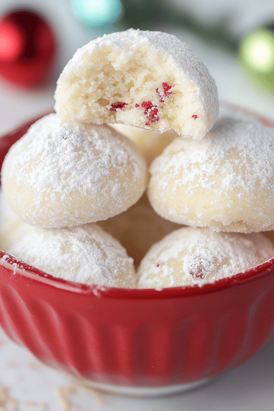 Snowball Cookies Recipe ingredients organized and measured on kitchen counter