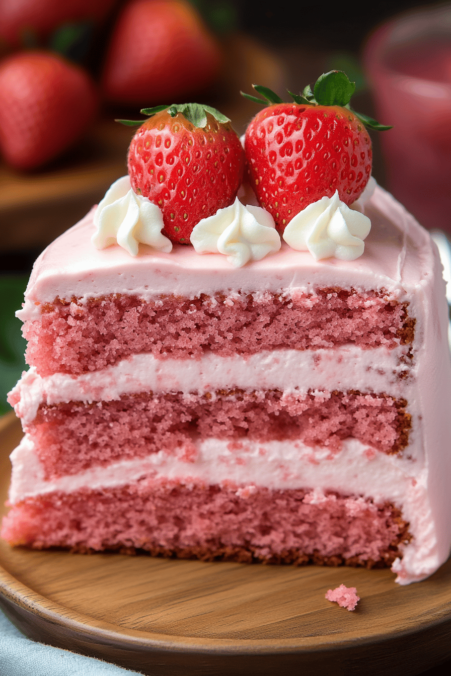 Strawberry Cake Recipe final dish beautifully presented and ready to serve