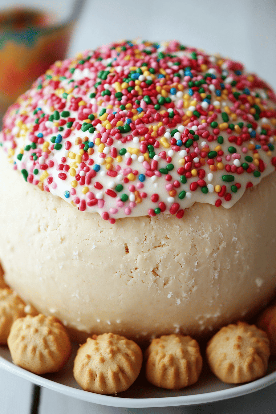 Sugar Cookie Cheesecake Cheeseball final dish beautifully presented and ready to serve
