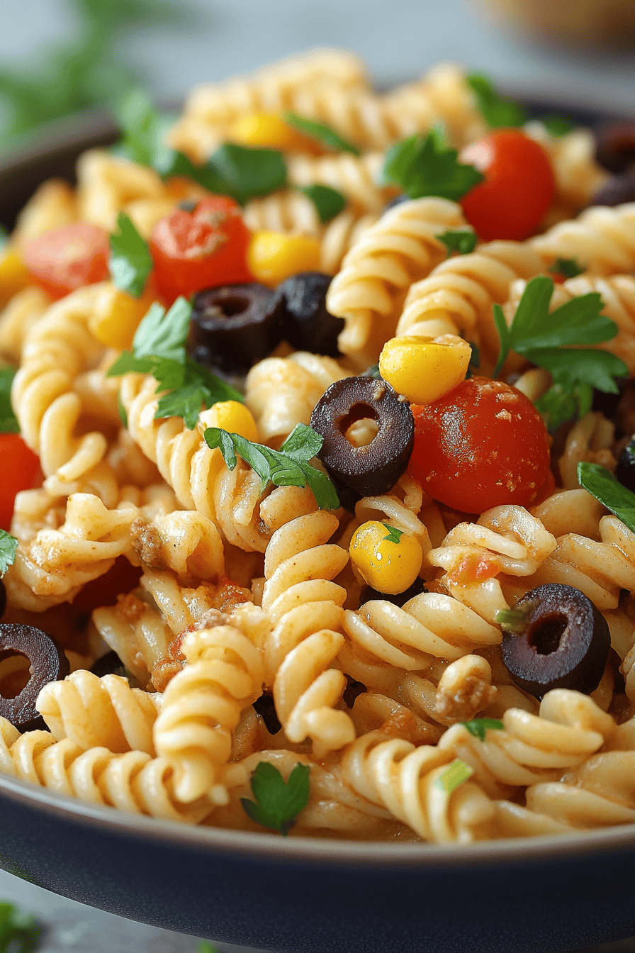Taco Pasta Salad final dish beautifully presented and ready to serve