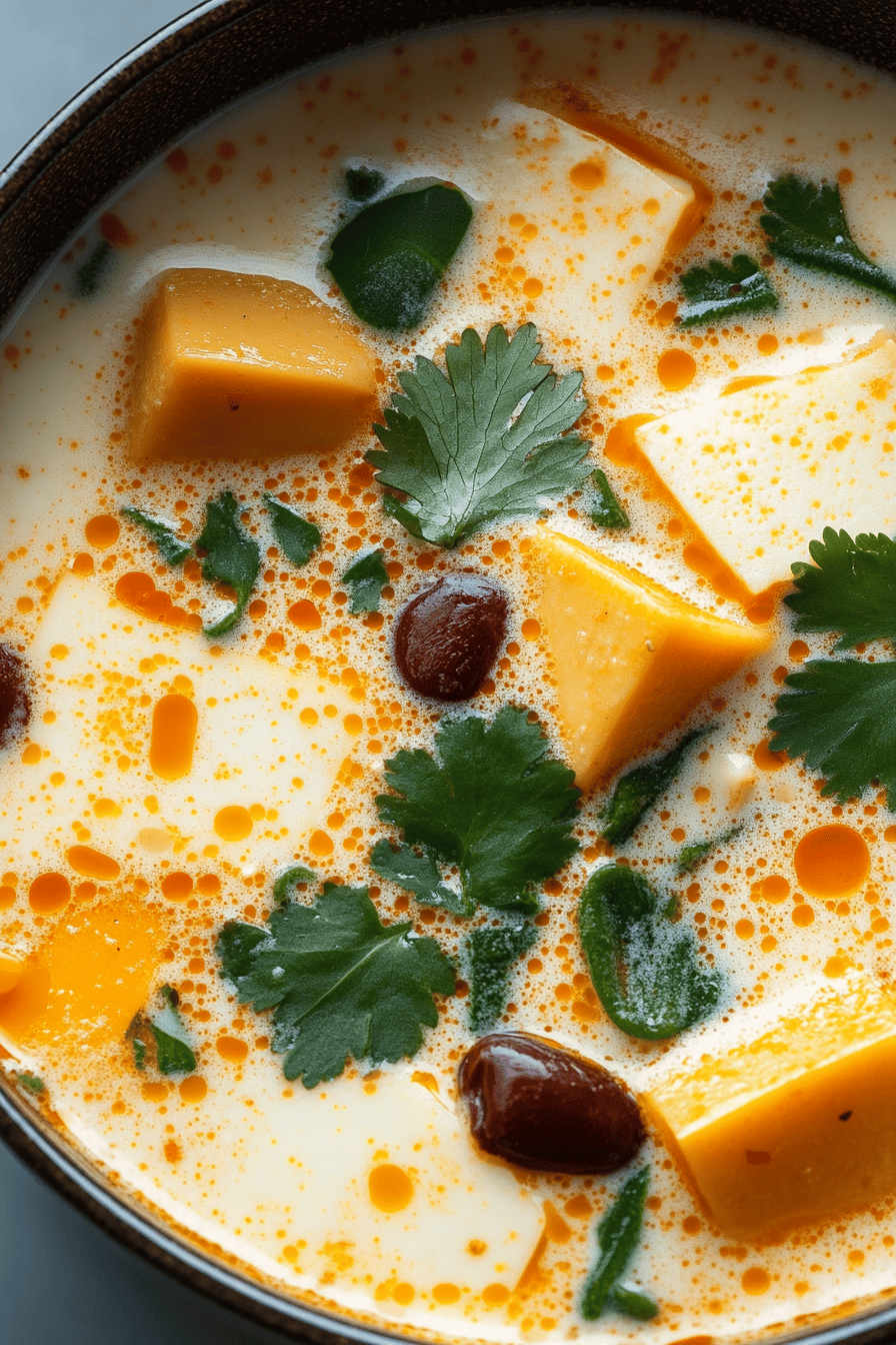 Vegan Tom Kha Soup final dish beautifully presented and ready to serve