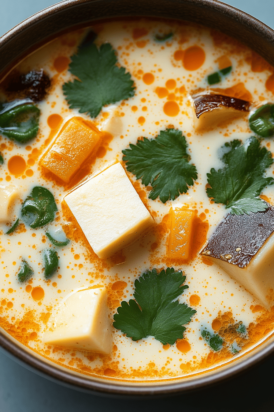 Vegan Tom Kha Soup ingredients organized and measured on kitchen counter
